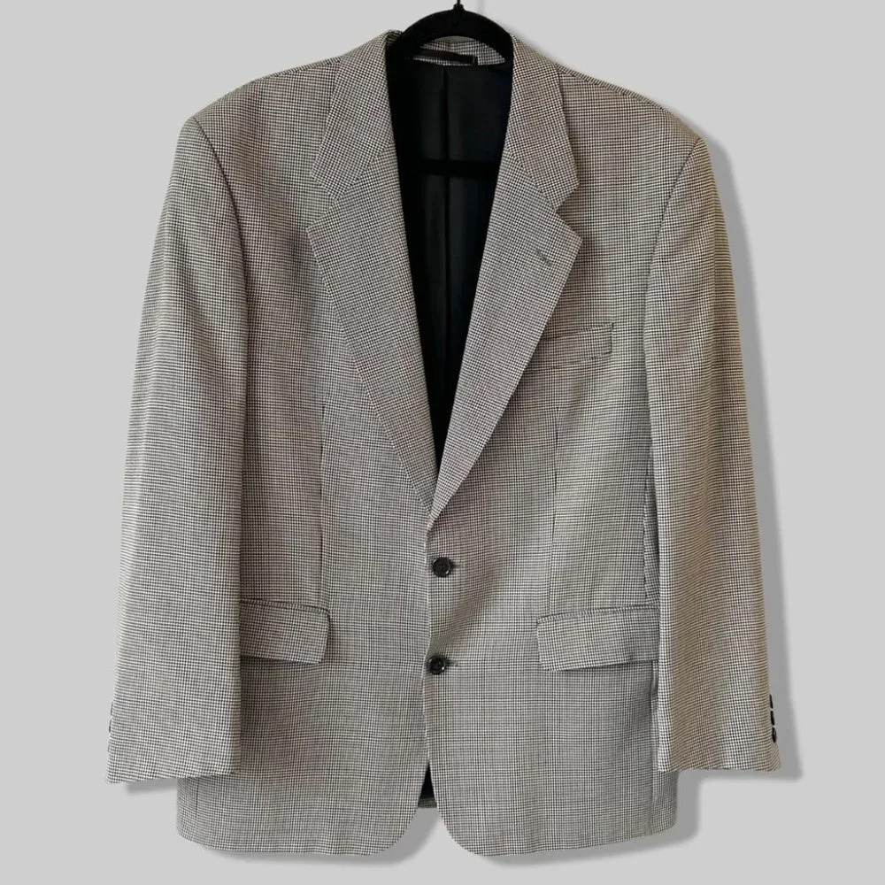 Thomas Jeffery Houndstooth Wool Blend Blazer Made in Portugal